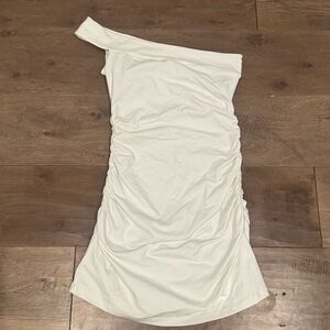Susana Monaco White Asymmetrical Ruched One Shoulder Dress
